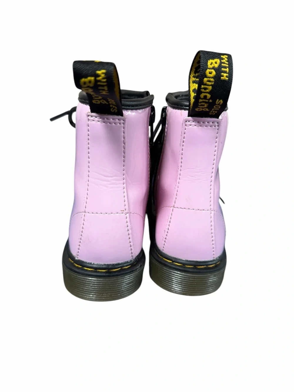 Girl’s Dr. Martens Pale Pink Patent Leather Side Zip Air Wair Boots Sz 11
